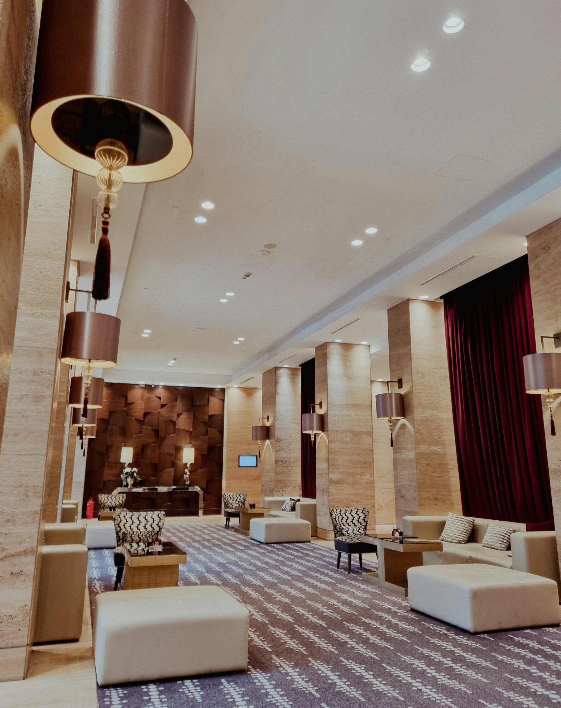 Hotel lobby with sofas and lounge chairs